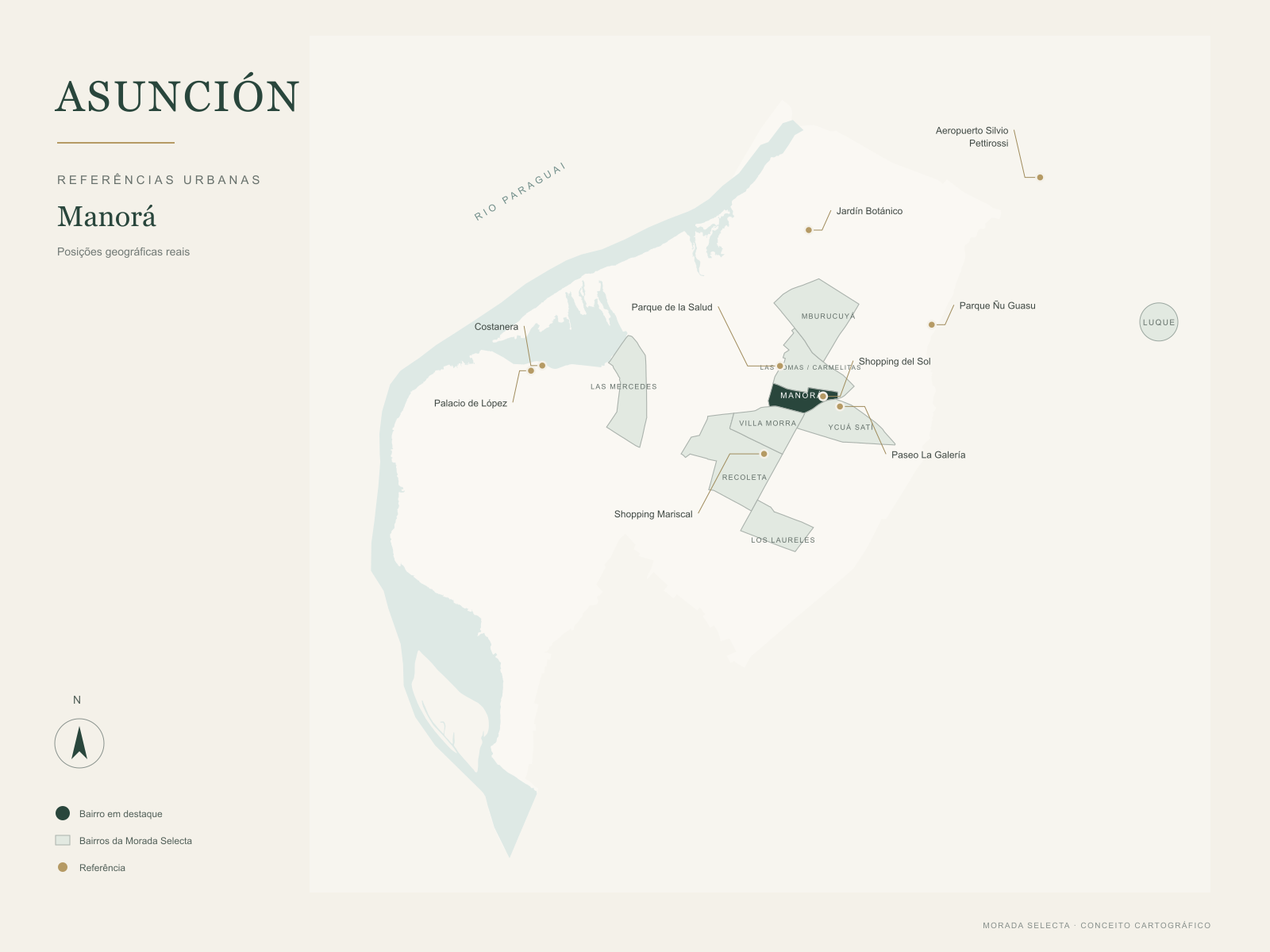 Mapa de Manorá em Assunção e referências urbanas